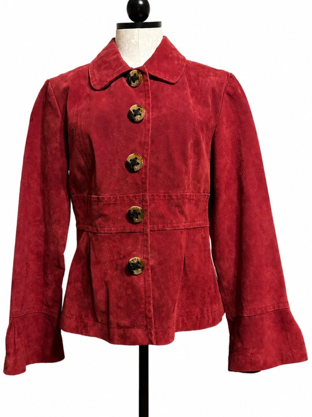 LIVE A LITTLE Red Suede Leather Jacket Petite Large Bell Sleeve Y2K Boho